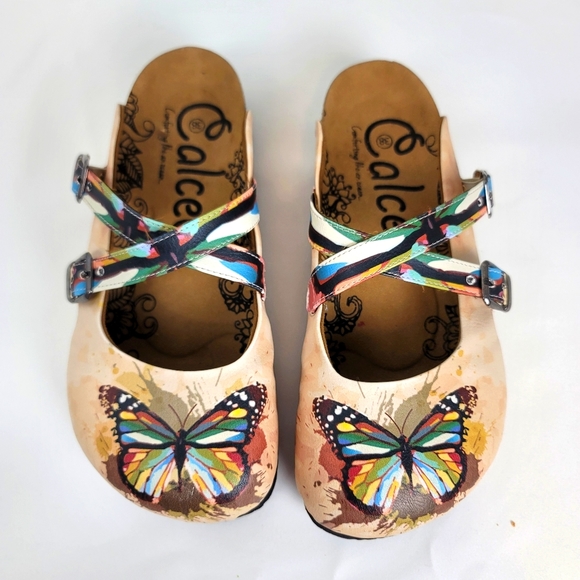 Calceo Shoes Colorful Butterflied Patterned Clogs Wcal19